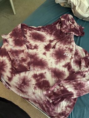 PINK Victoria’s Secret Tie Dye Hoodie XXL Oversized Burgundy White Pullover